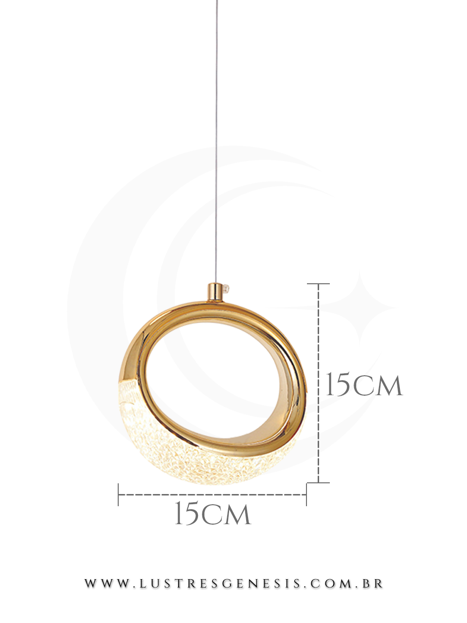 Lustre Pendente Moderno LED Dourado QD05167 Bivolt 6W 3000K 15x15cm, Banheiro, Lavabo, Cabeceira de Cama, Balcao de cozinha